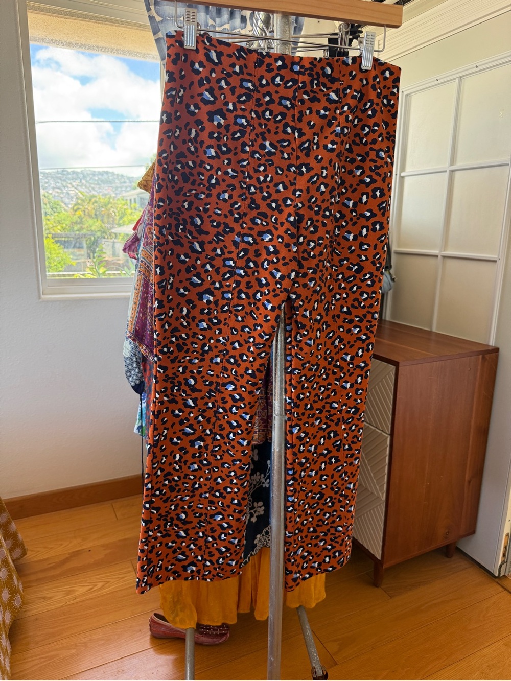 Anthropologie Rust Leopard-Print Wide-Leg Pants